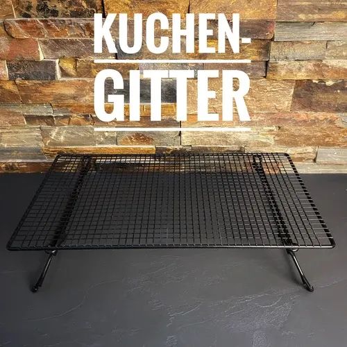 Kuchengitter rechteckig und schwarz mit ausklappbaren Beinen